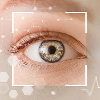 Eye Doctor Plainfield IL MVP BOX A close-up photo of an eye. There is analytic information overlaid on top of the photo