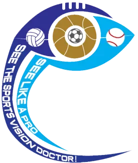 A graphic made to look like a football flying through the air, advertising Sports Vision at 4Sight iCare